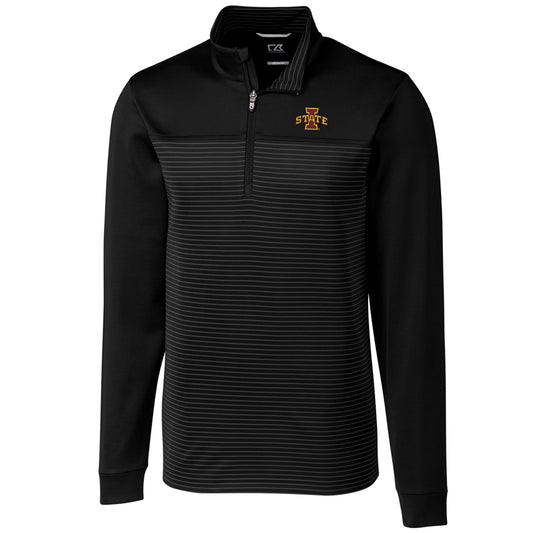 Men's Cutter & Buck Black Iowa State Cyclones Big & Tall Traverse Stripe Half-Zip Pullover Jacket