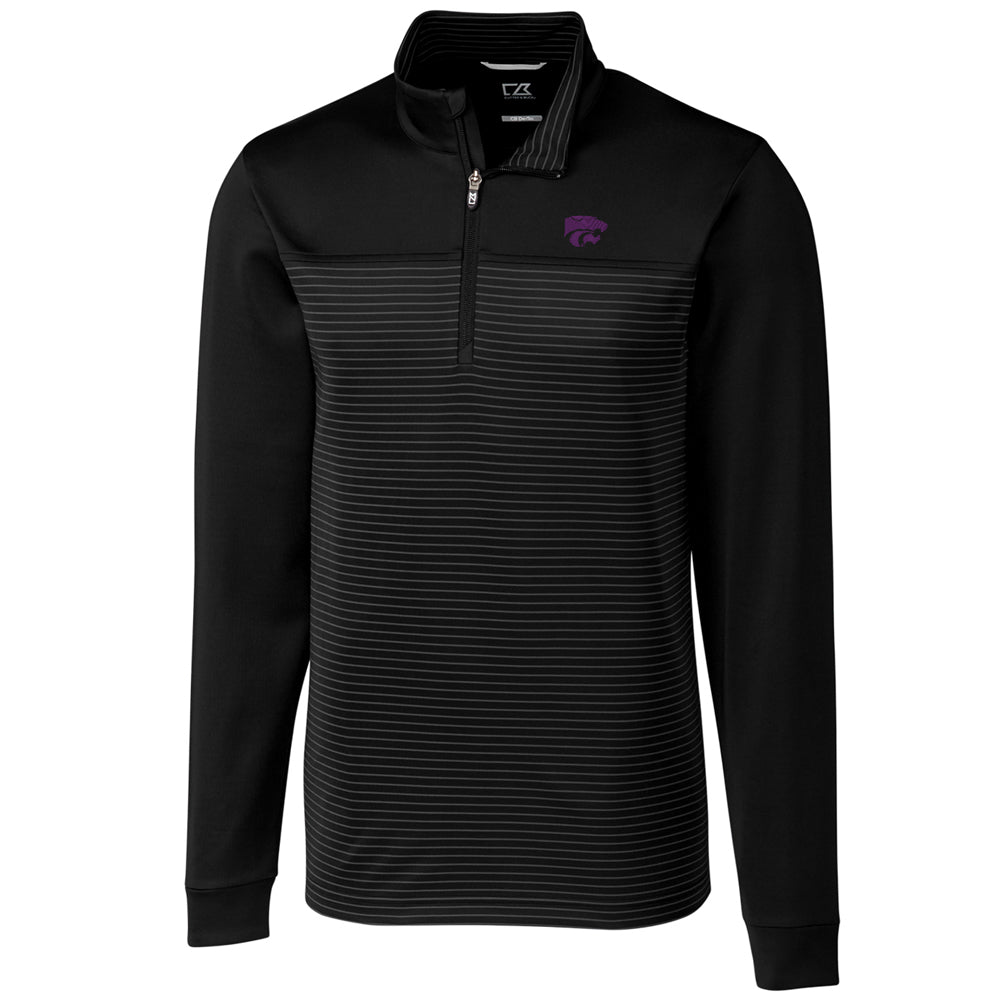 Men's Cutter & Buck Black Kansas State Wildcats Big & Tall Traverse Stripe Half-Zip Pullover Jacket