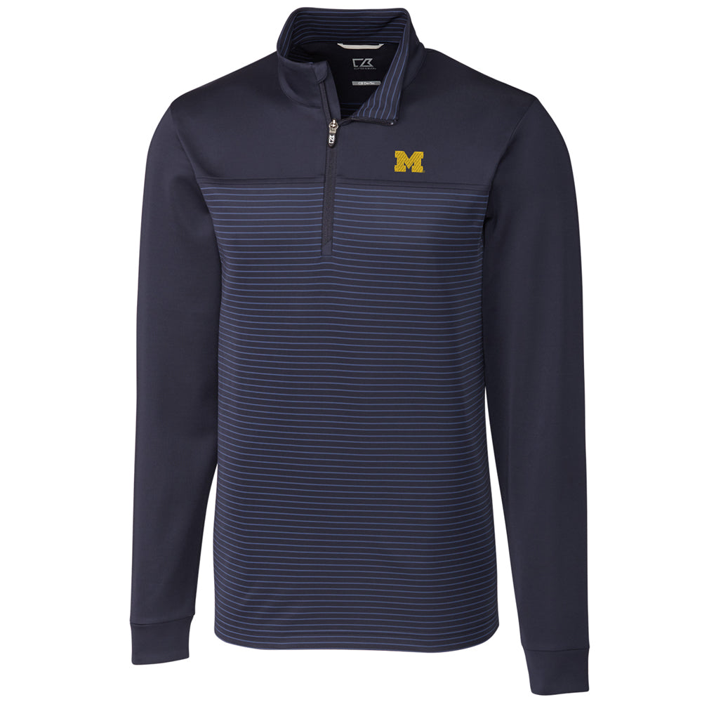 Men's Cutter & Buck Navy Michigan Wolverines Big & Tall Traverse Stripe Half-Zip Pullover Jacket