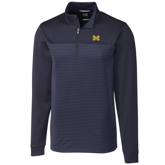 Men's Cutter & Buck Navy Michigan Wolverines Big & Tall Traverse Stripe Half-Zip Pullover Jacket