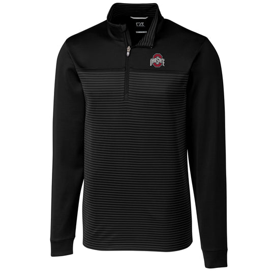 Men's Cutter & Buck Black Ohio State Buckeyes Big & Tall Traverse Stripe Half-Zip Pullover Jacket