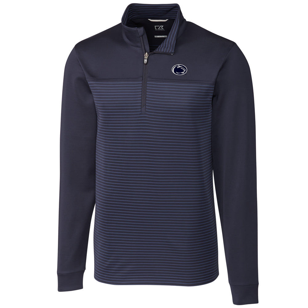 Men's Cutter & Buck Navy Penn State Nittany Lions Big & Tall Traverse Stripe Half-Zip Pullover Jacket