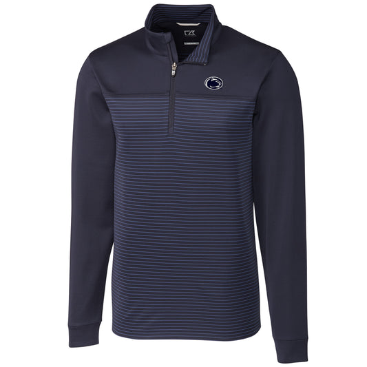 Men's Cutter & Buck Navy Penn State Nittany Lions Big & Tall Traverse Stripe Half-Zip Pullover Jacket