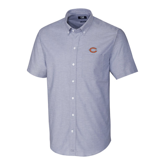 Men's Cutter & Buck Light Blue Chicago Bears Stretch Oxford Short Sleeve Woven Button Down Shirt