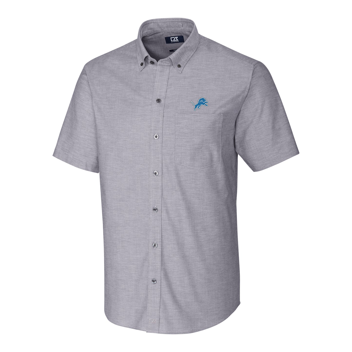 Men's Cutter & Buck Charcoal Detroit Lions Stretch Oxford Short Sleeve Woven Button Down Shirt
