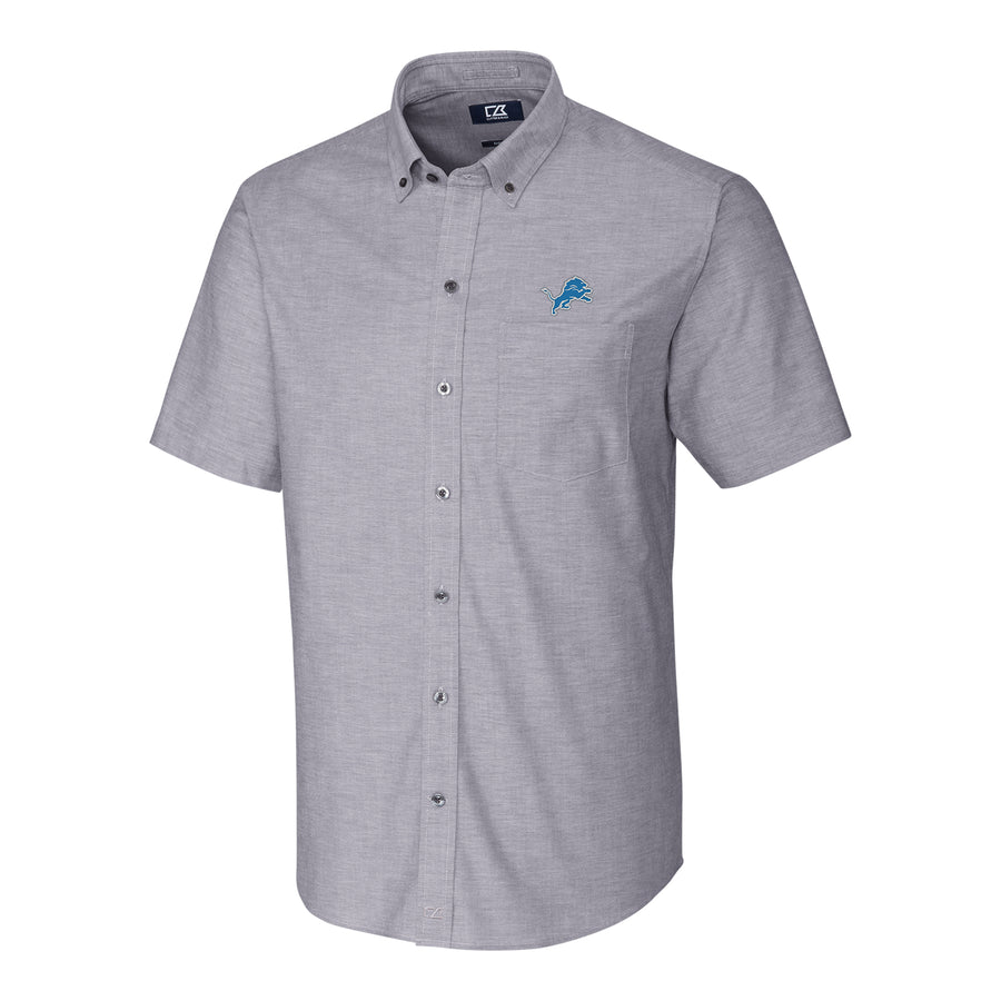 Men's Cutter & Buck Charcoal Detroit Lions Stretch Oxford Short Sleeve Woven Button Down Shirt