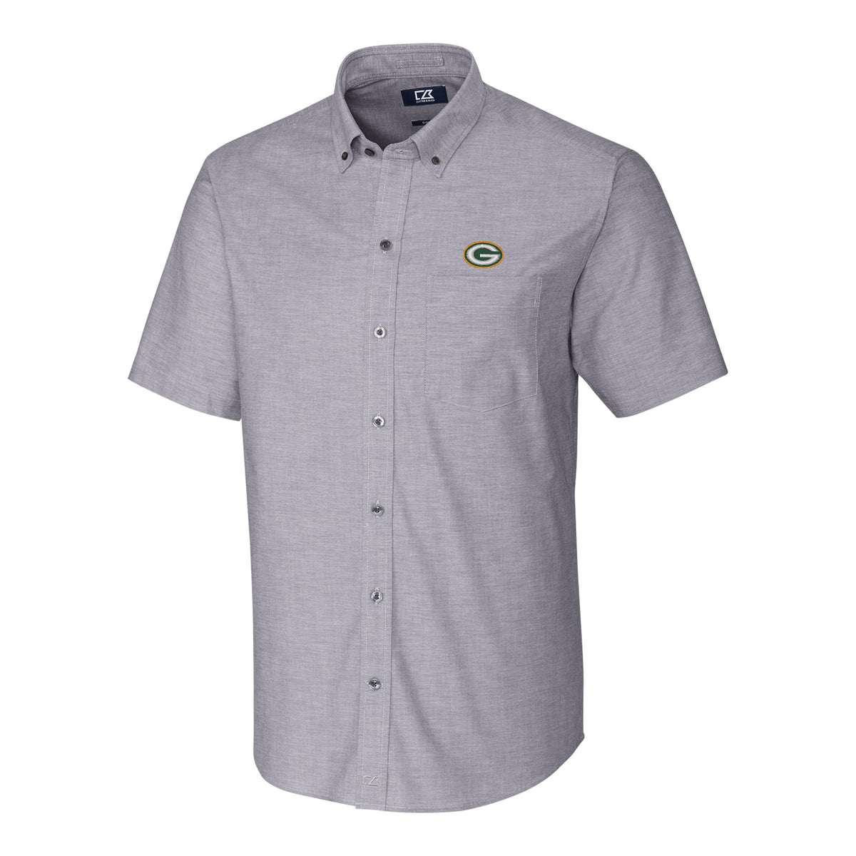 Men's Cutter & Buck Charcoal Green Bay Packers Stretch Oxford Short Sleeve Woven Button Down Shirt