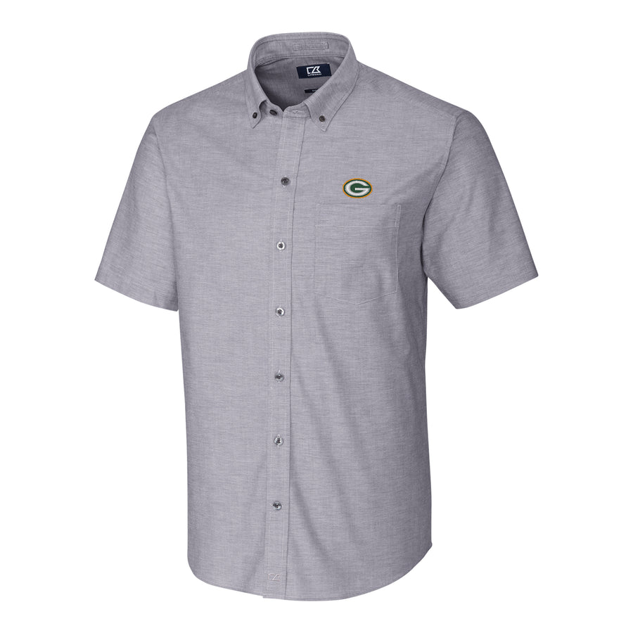 Men's Cutter & Buck Charcoal Green Bay Packers Stretch Oxford Short Sleeve Woven Button Down Shirt