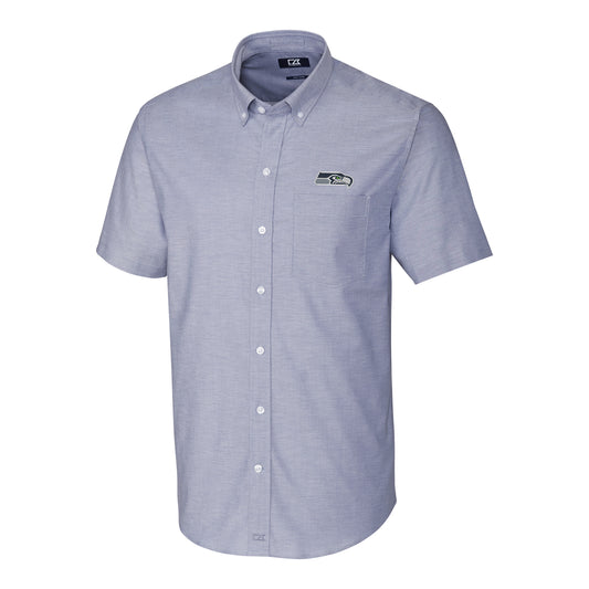 Men's Cutter & Buck Light Blue Seattle Seahawks Stretch Oxford Short Sleeve Woven Button Down Shirt