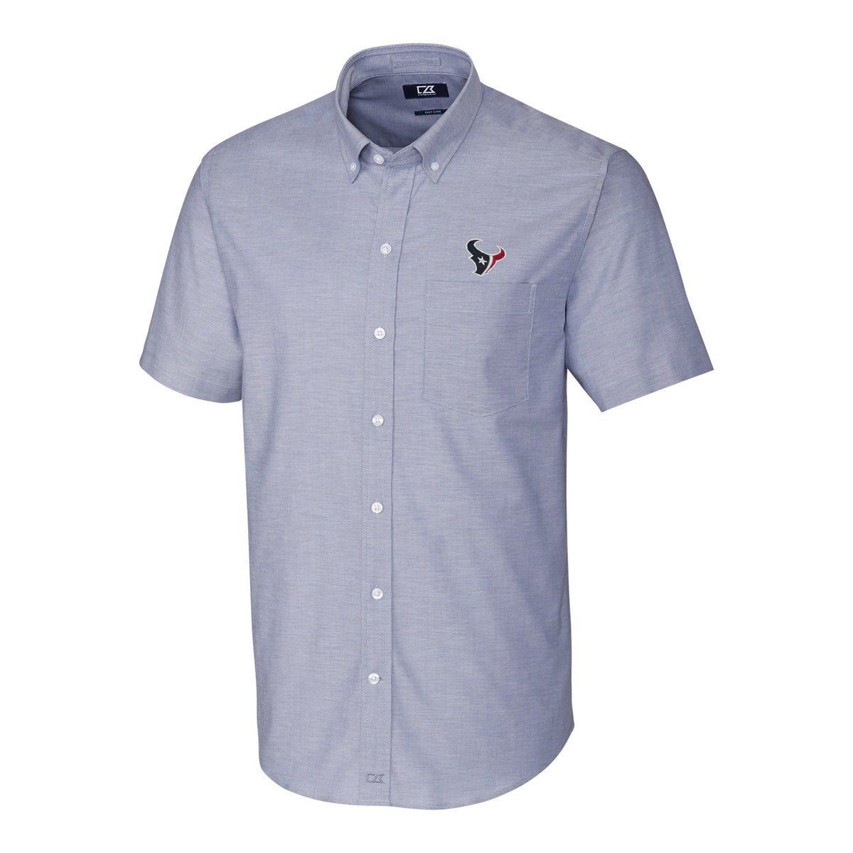 Men's Cutter & Buck Light Blue Houston Texans Stretch Oxford Short Sleeve Woven Button Down Shirt