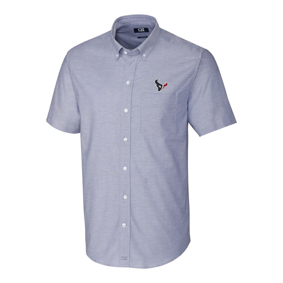 Men's Cutter & Buck Light Blue Houston Texans Stretch Oxford Short Sleeve Woven Button Down Shirt