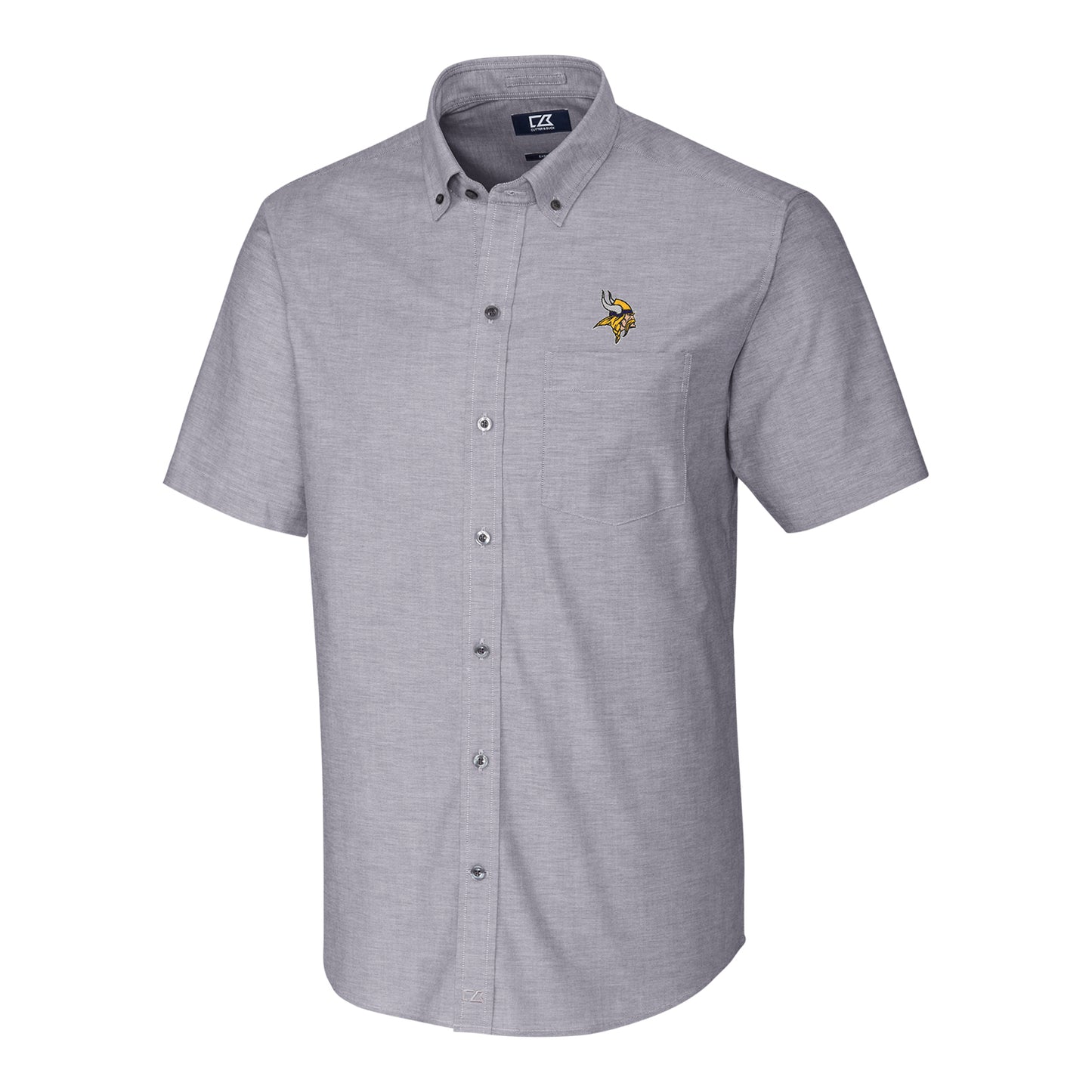 Men's Cutter & Buck Charcoal Minnesota Vikings Stretch Oxford Short Sleeve Woven Button Down Shirt