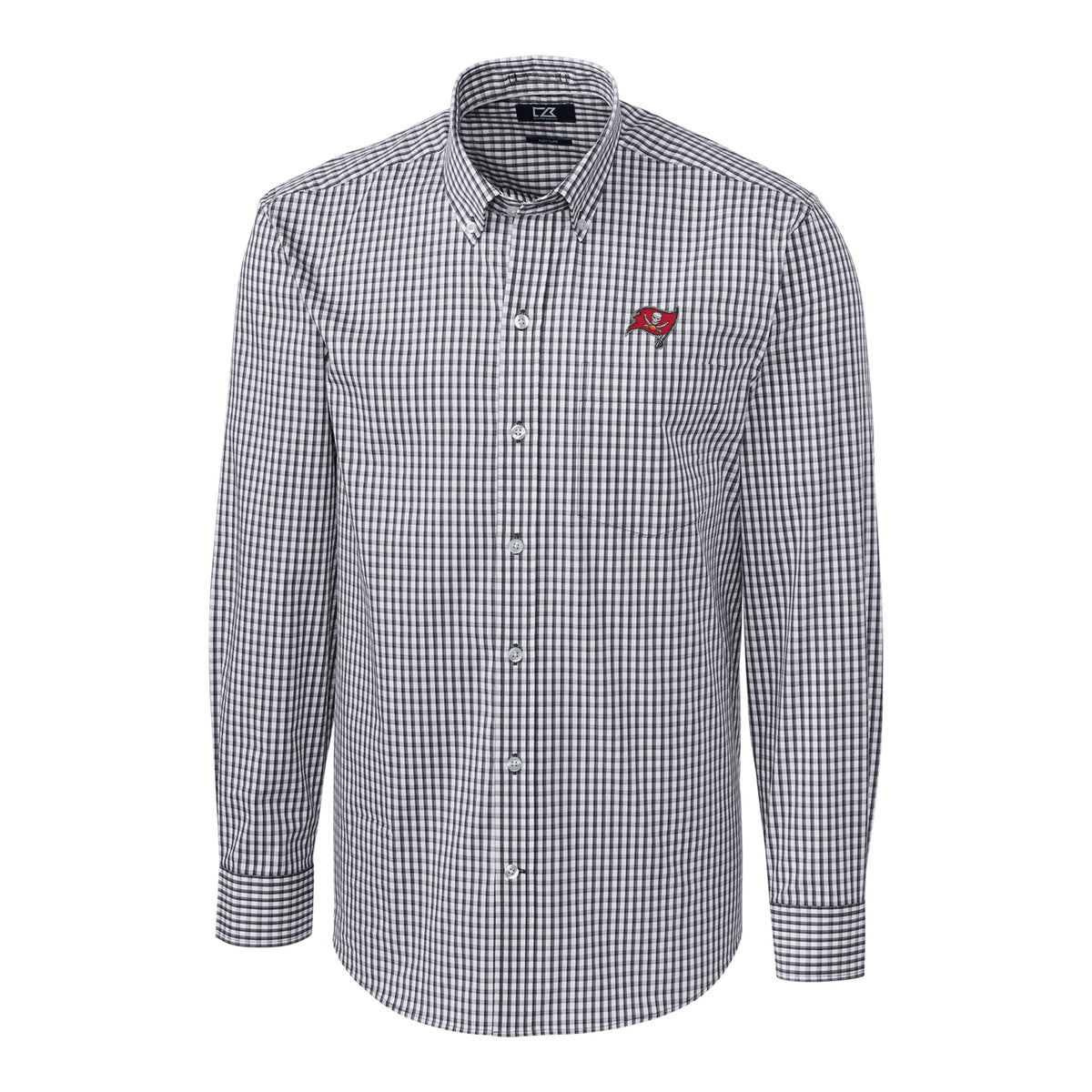 Men's Cutter & Buck Charcoal Tampa Bay Buccaneers Big & Tall Stretch Gingham Long Sleeve Woven Button Down Shirt