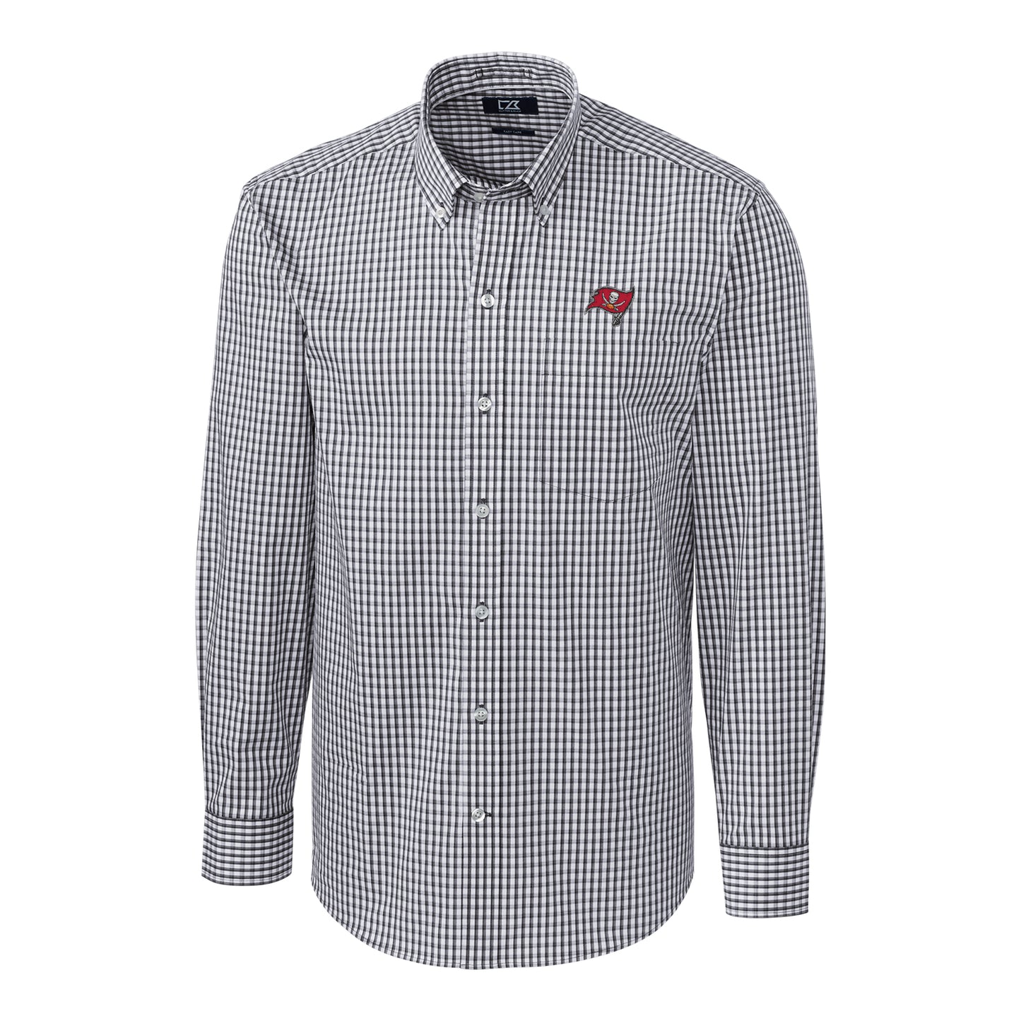 Men's Cutter & Buck Charcoal Tampa Bay Buccaneers Big & Tall Stretch Gingham Long Sleeve Woven Button Down Shirt