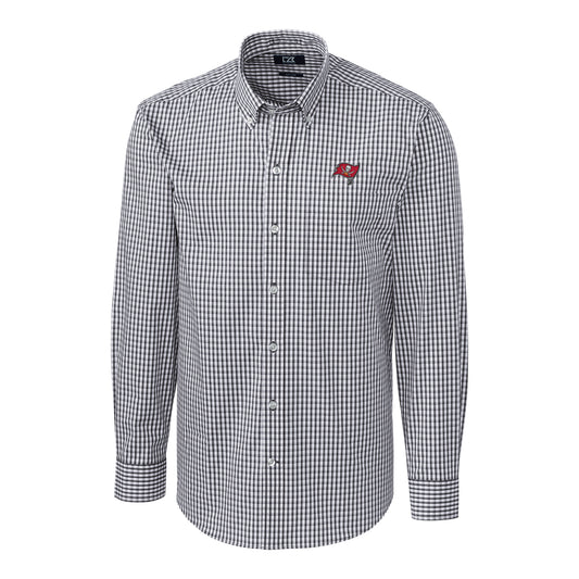 Men's Cutter & Buck Charcoal Tampa Bay Buccaneers Big & Tall Stretch Gingham Long Sleeve Woven Button Down Shirt
