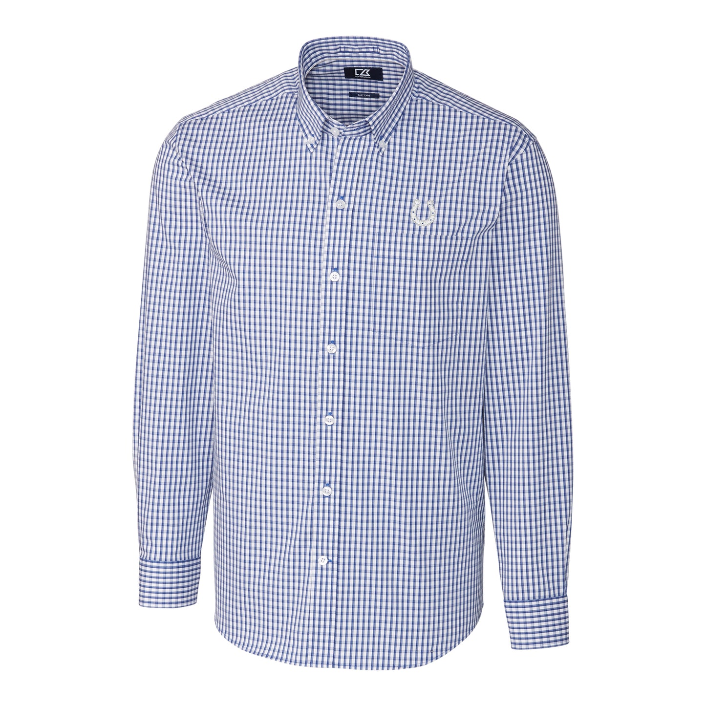 Men's Cutter & Buck Royal Indianapolis Colts Big & Tall Stretch Gingham Long Sleeve Woven Button Down Shirt