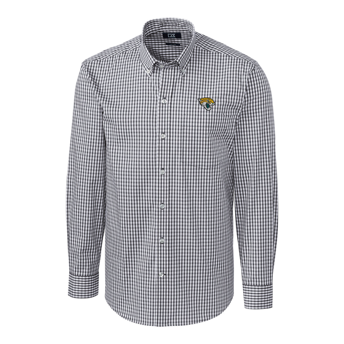 Men's Cutter & Buck Charcoal Jacksonville Jaguars Big & Tall Stretch Gingham Long Sleeve Woven Button Down Shirt