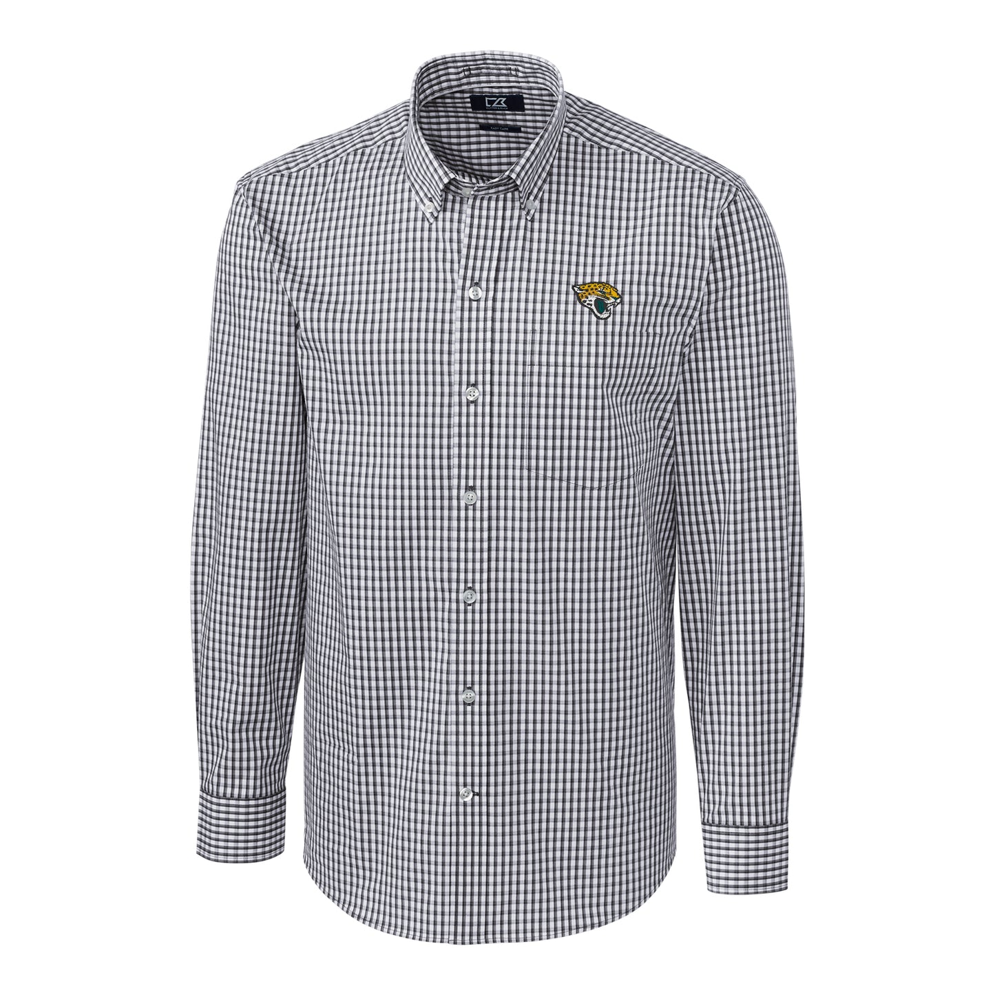 Men's Cutter & Buck Charcoal Jacksonville Jaguars Big & Tall Stretch Gingham Long Sleeve Woven Button Down Shirt