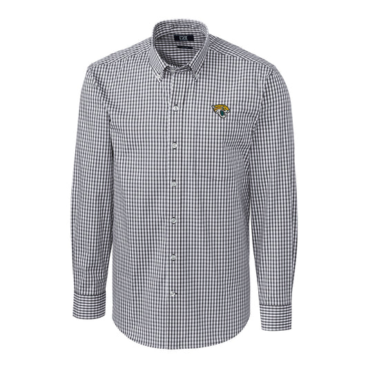 Men's Cutter & Buck Charcoal Jacksonville Jaguars Big & Tall Stretch Gingham Long Sleeve Woven Button Down Shirt