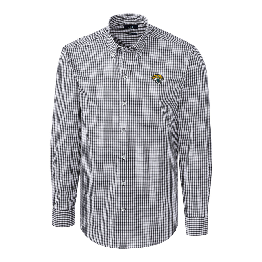 Men's Cutter & Buck Charcoal Jacksonville Jaguars Big & Tall Stretch Gingham Long Sleeve Woven Button Down Shirt