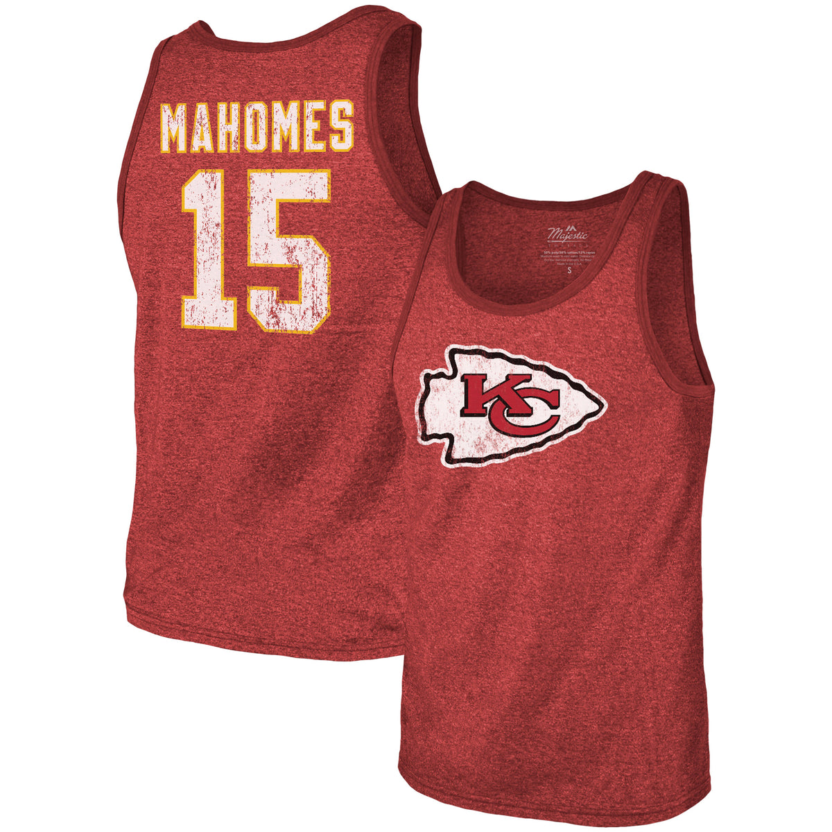 Men's Majestic Threads Patrick Mahomes Red Kansas City Chiefs Name & Number Tri-Blend Tank Top