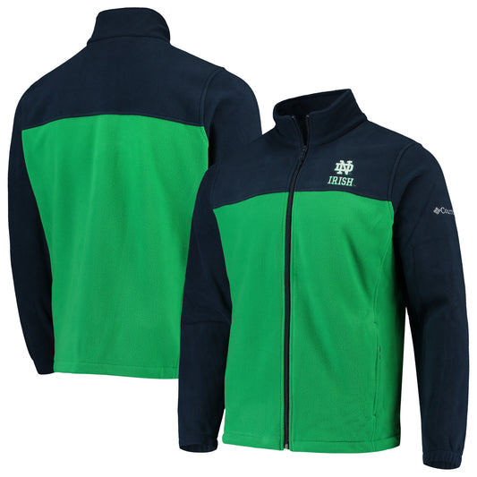 Men's Columbia Navy/Green Notre Dame Fighting Irish Flanker III Fleece Team Full-Zip Jacket