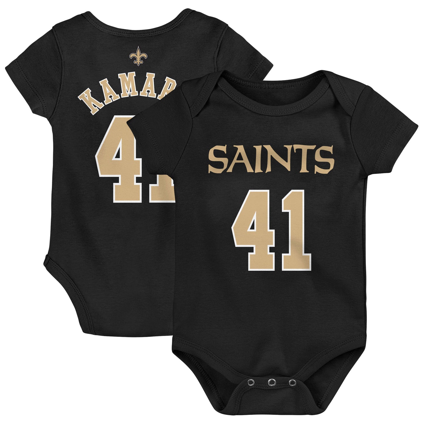 Newborn Alvin Kamara Black New Orleans Saints Mainliner Name & Number Bodysuit