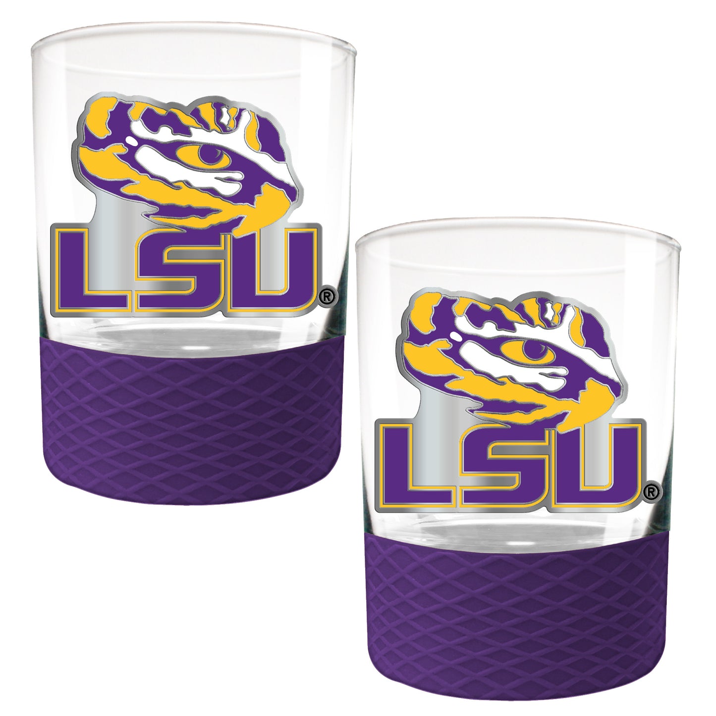 LSU Tigers 2-Pack 14oz. Rocks Glass Set with Silcone Grip