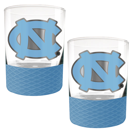 North Carolina Tar Heels 2-Pack 14oz. Rocks Glass Set with Silcone Grip