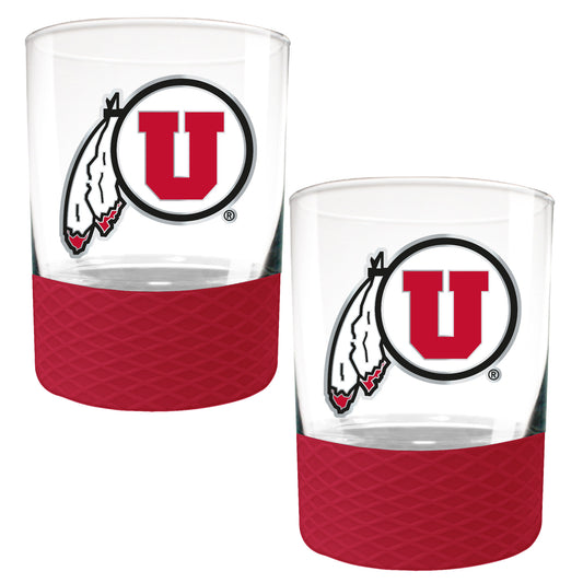 Utah Utes 2-Pack 14oz. Rocks Glass Set with Silcone Grip