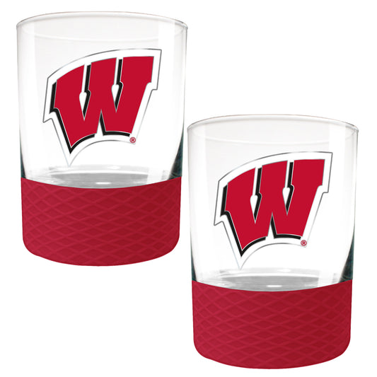 Wisconsin Badgers 2-Pack 14oz. Rocks Glass Set with Silcone Grip