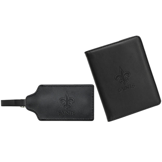 MOJO Black New Orleans Saints Leather Luggage Tag & Passport Holder Set