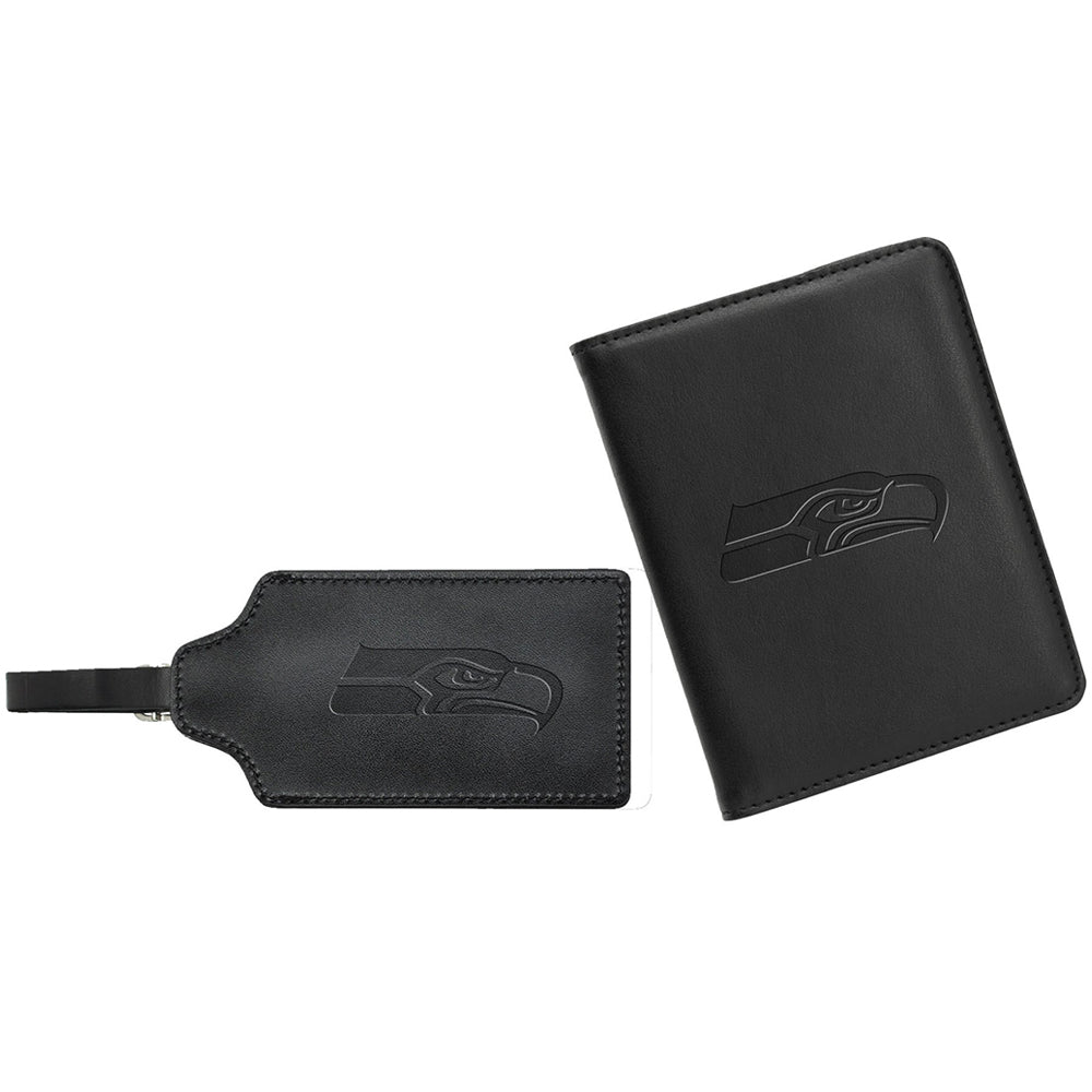 MOJO Black Seattle Seahawks Leather Luggage Tag & Passport Holder Set