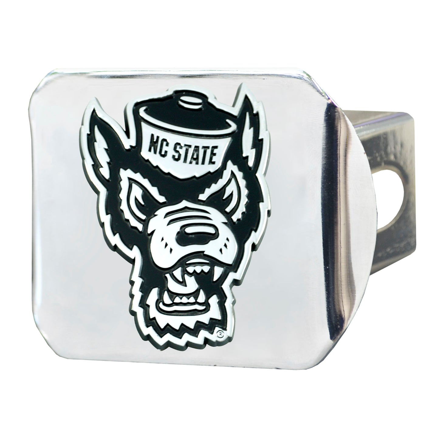 NC State Wolfpack 3D Chrome Emblem on Chrome Hitch Cover