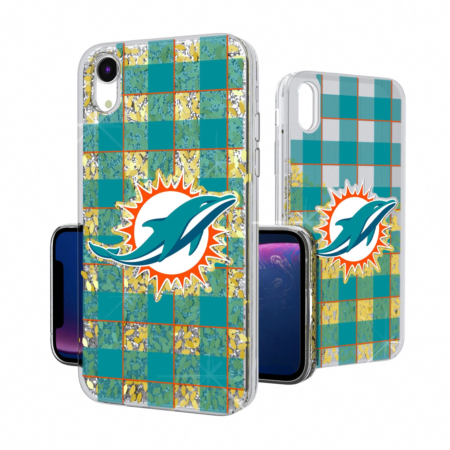 Miami Dolphins iPhone Plaid Design Glitter Case