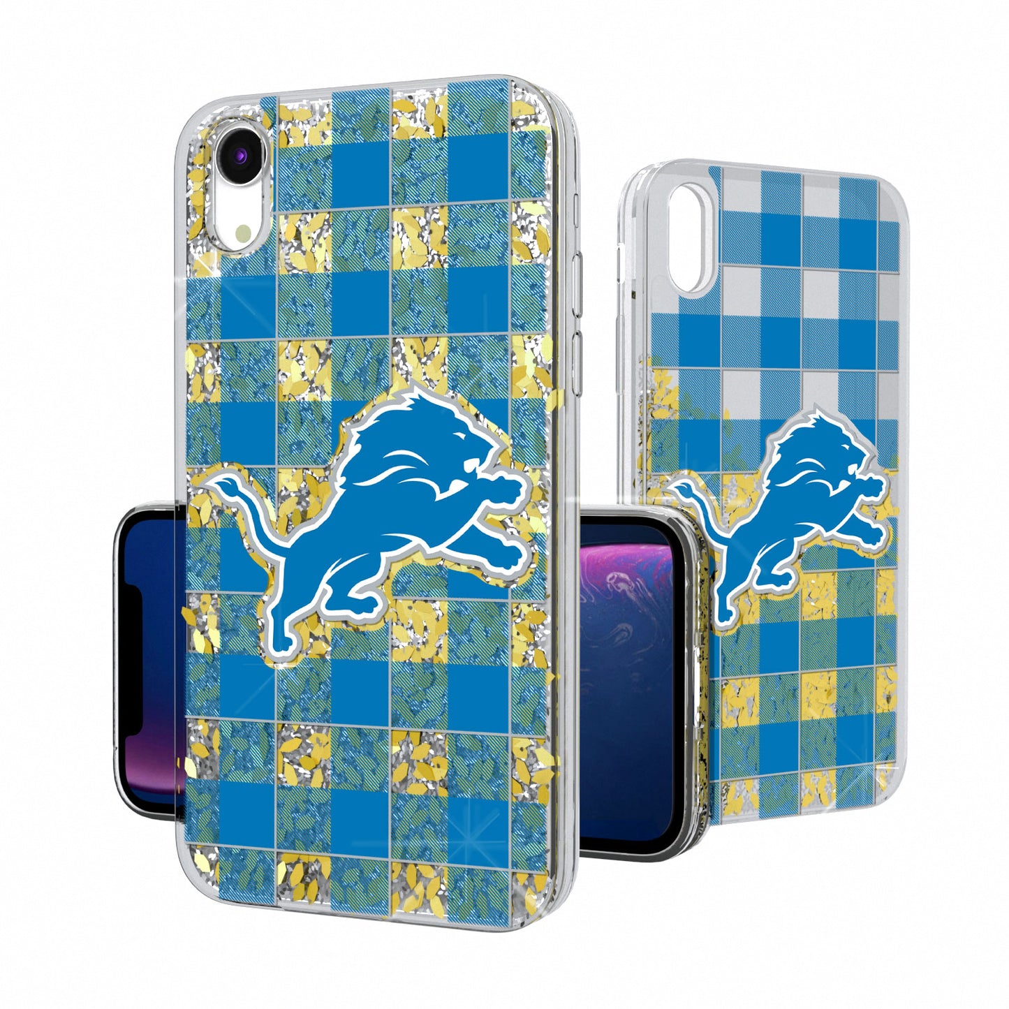 Detroit Lions iPhone Plaid Design Glitter Case