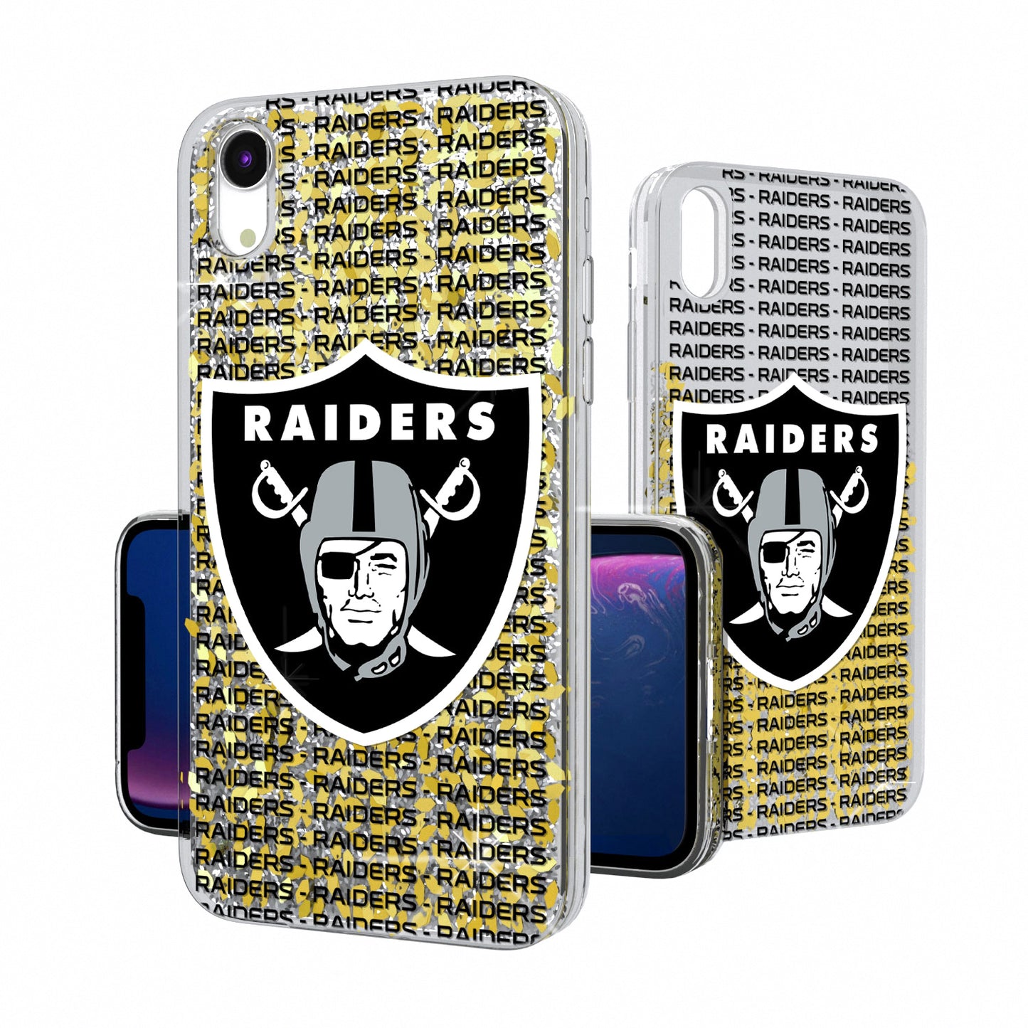 Las Vegas Raiders iPhone Text Backdrop Design Glitter Case