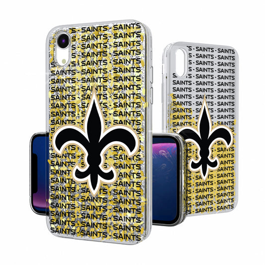 New Orleans Saints iPhone Text Backdrop Design Glitter Case