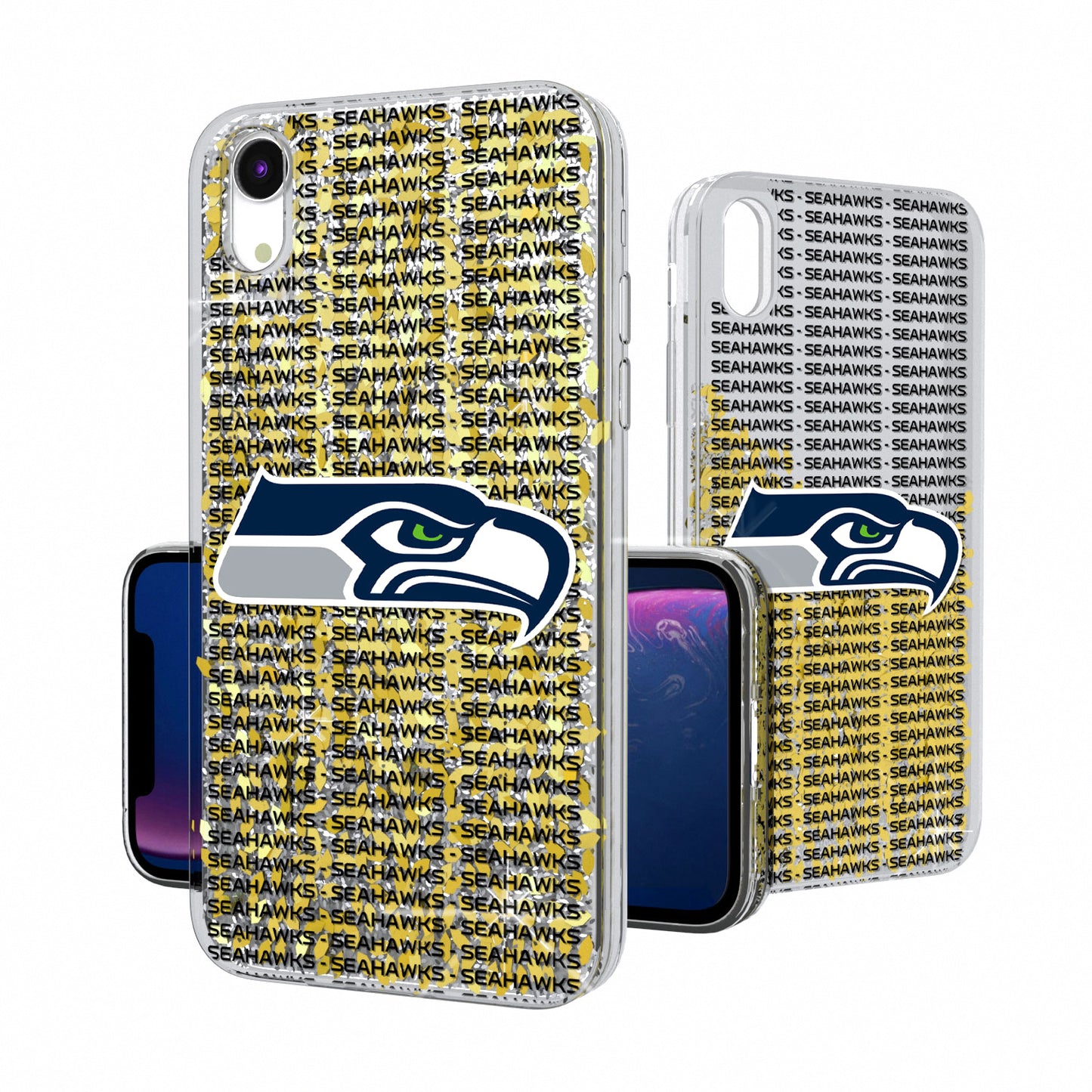 Seattle Seahawks iPhone Text Backdrop Design Glitter Case