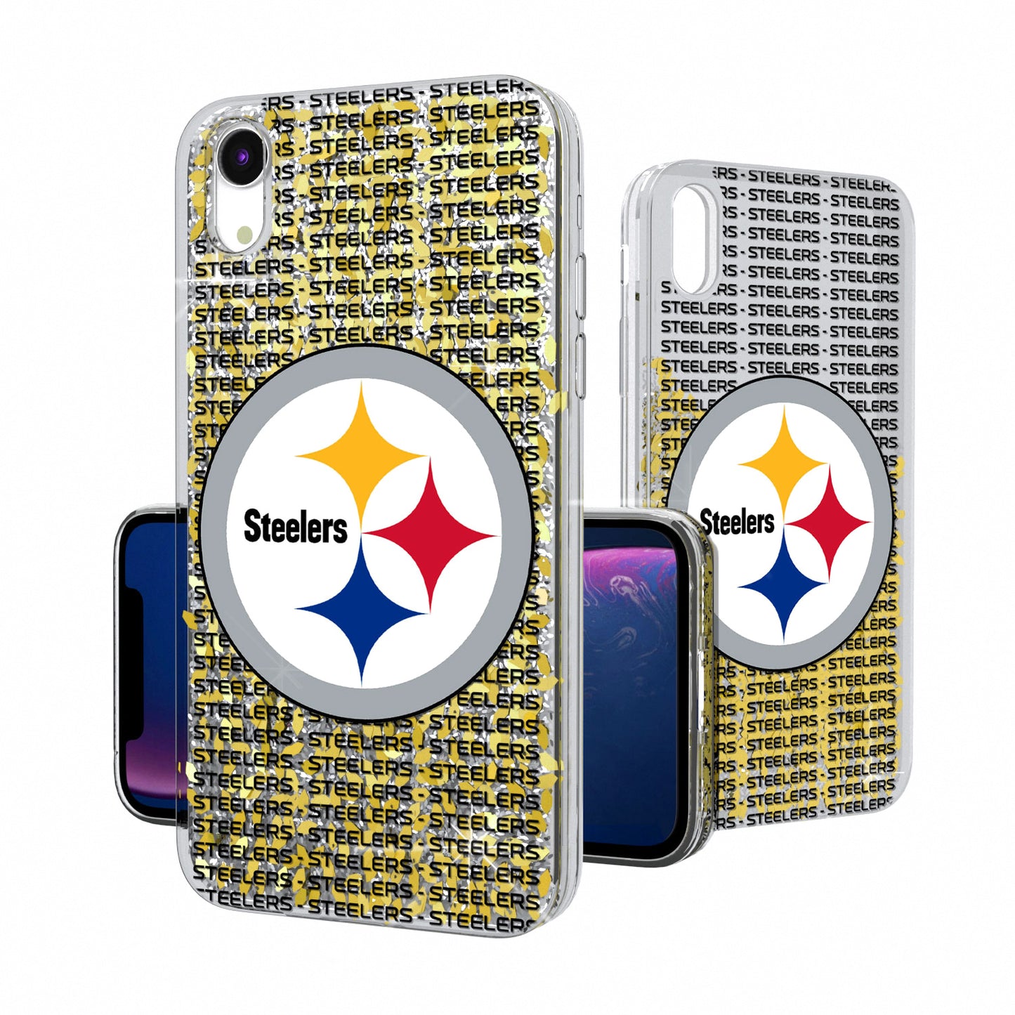 Pittsburgh Steelers iPhone Text Backdrop Design Glitter Case