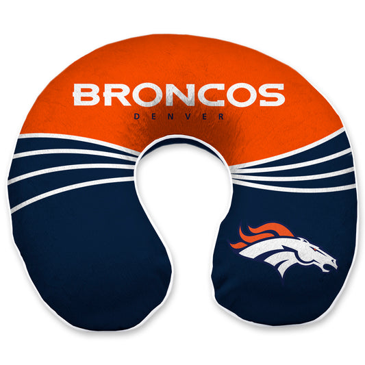 Denver Broncos Wave Memory Foam U-Neck Travel Pillow - Blue