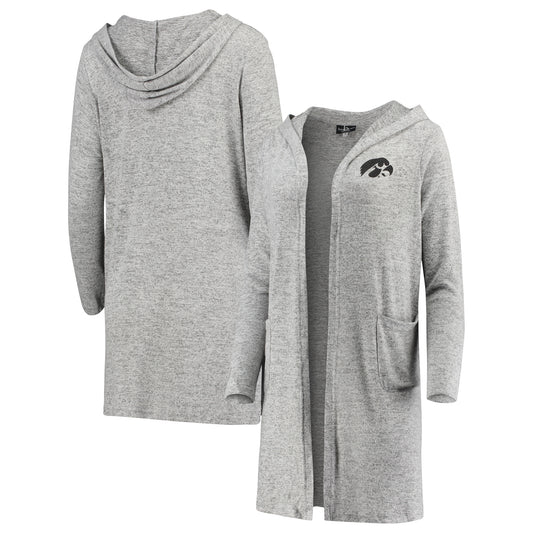 Women's Heathered Gray Iowa Hawkeyes Cuddle Soft Duster Tri-Blend Hooded Cardigan