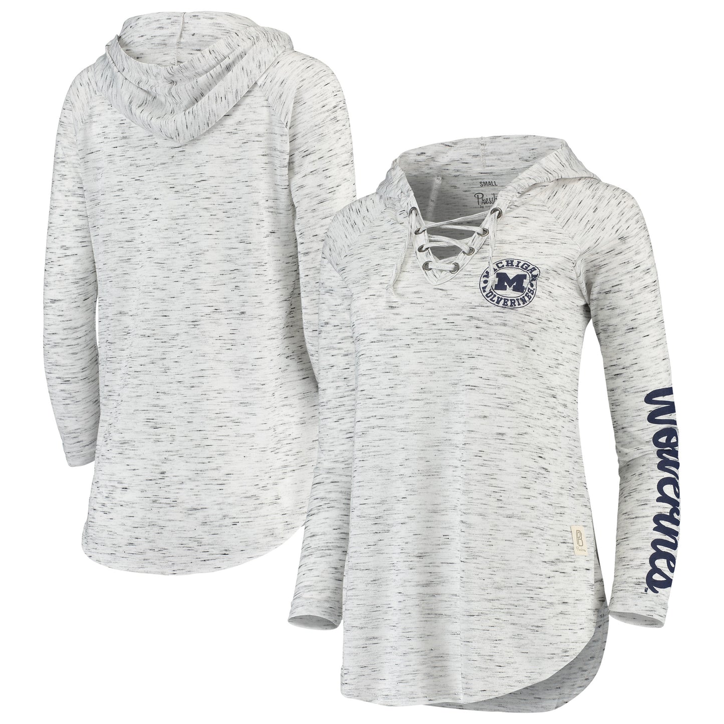 Women's Pressbox Gray Michigan Wolverines Space Dye Lace-Up V-Neck Long Sleeve T-Shirt