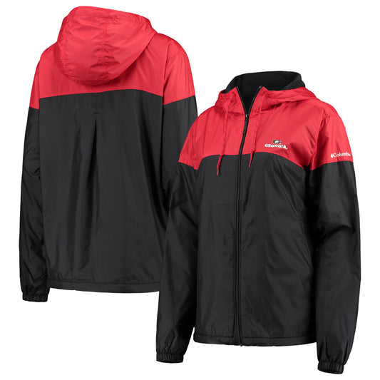 Women's Columbia Black/Red Georgia Bulldogs Flash Forward Lined Full-Zip Windbreaker Jacket