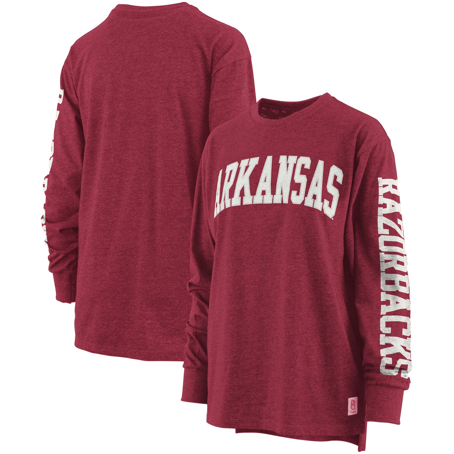 Women's Pressbox Heathered Cardinal Arkansas Razorbacks Two-Hit Canyon Long Sleeve T-Shirt