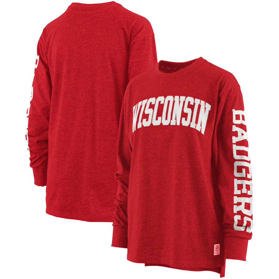 Women's Pressbox Red Wisconsin Badgers Plus Size Two-Hit Canyon Long Sleeve T-Shirt