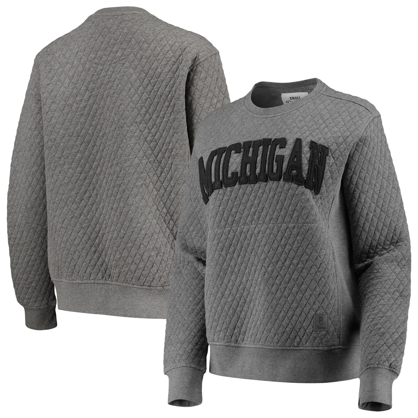 Women's Pressbox Heather Charcoal Michigan Wolverines Moose Quilted Pullover Sweatshirt