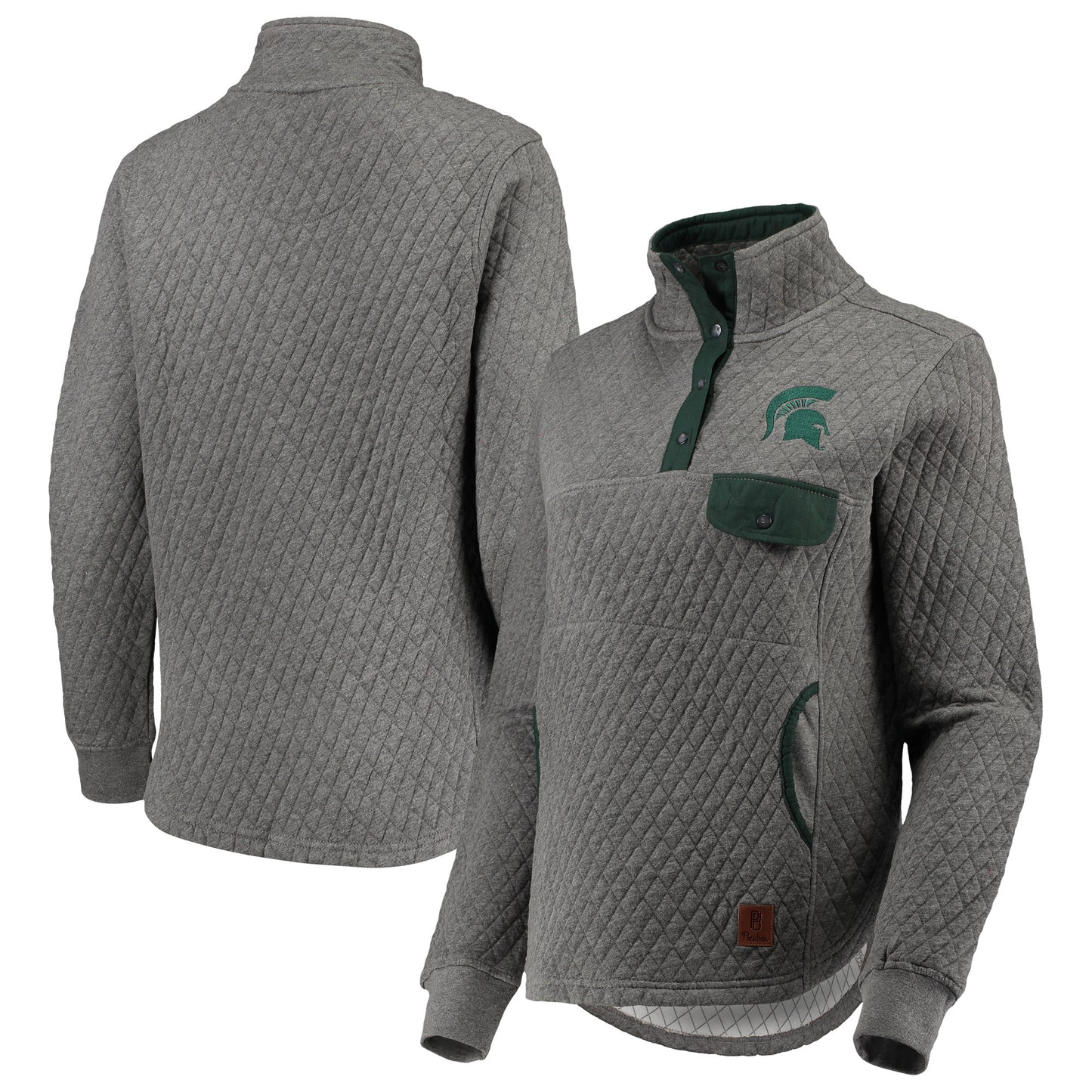 Women's Pressbox Heathered Gray/Green Michigan State Spartans Magnum Quilted Quarter-Snap Pullover Jacket