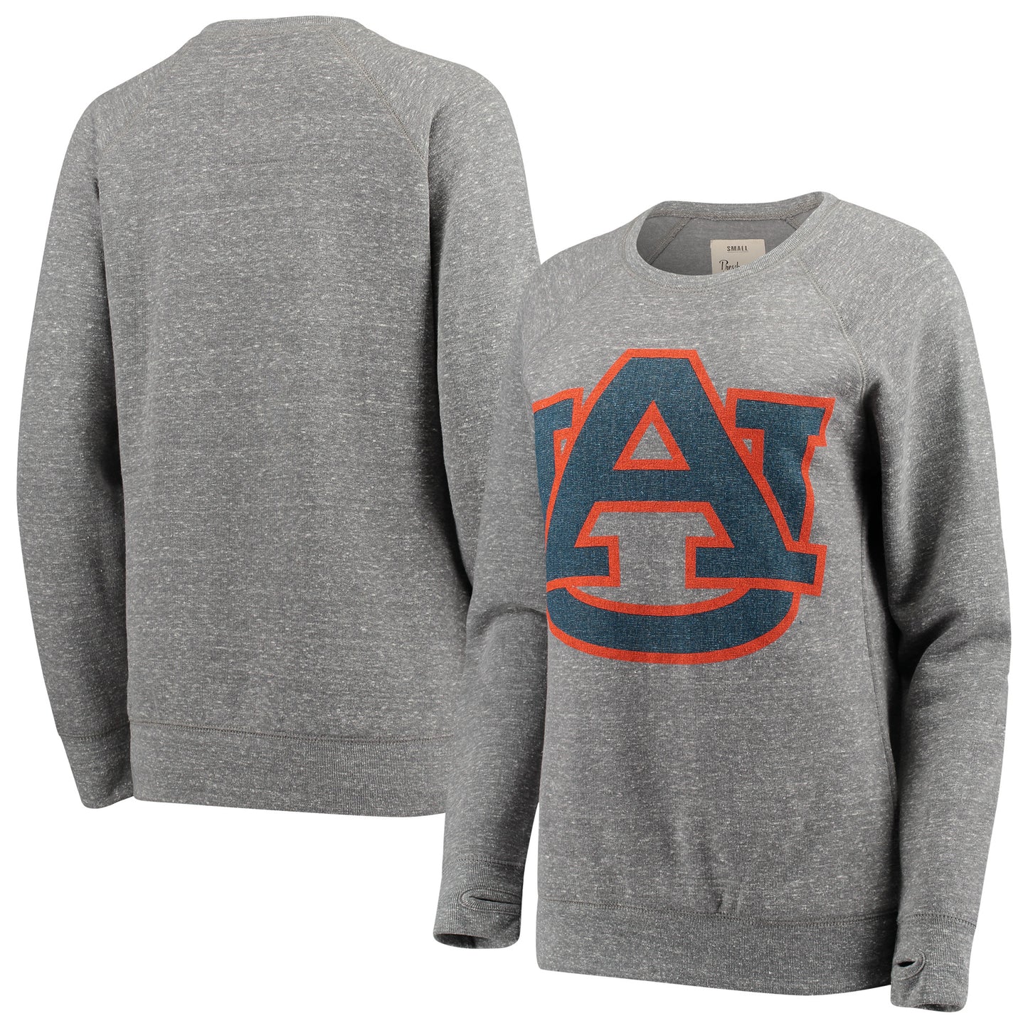 Women's Pressbox Heathered Gray Auburn Tigers Big Team Logo Knobi Fleece Tri-Blend Crew Neck Sweatshirt