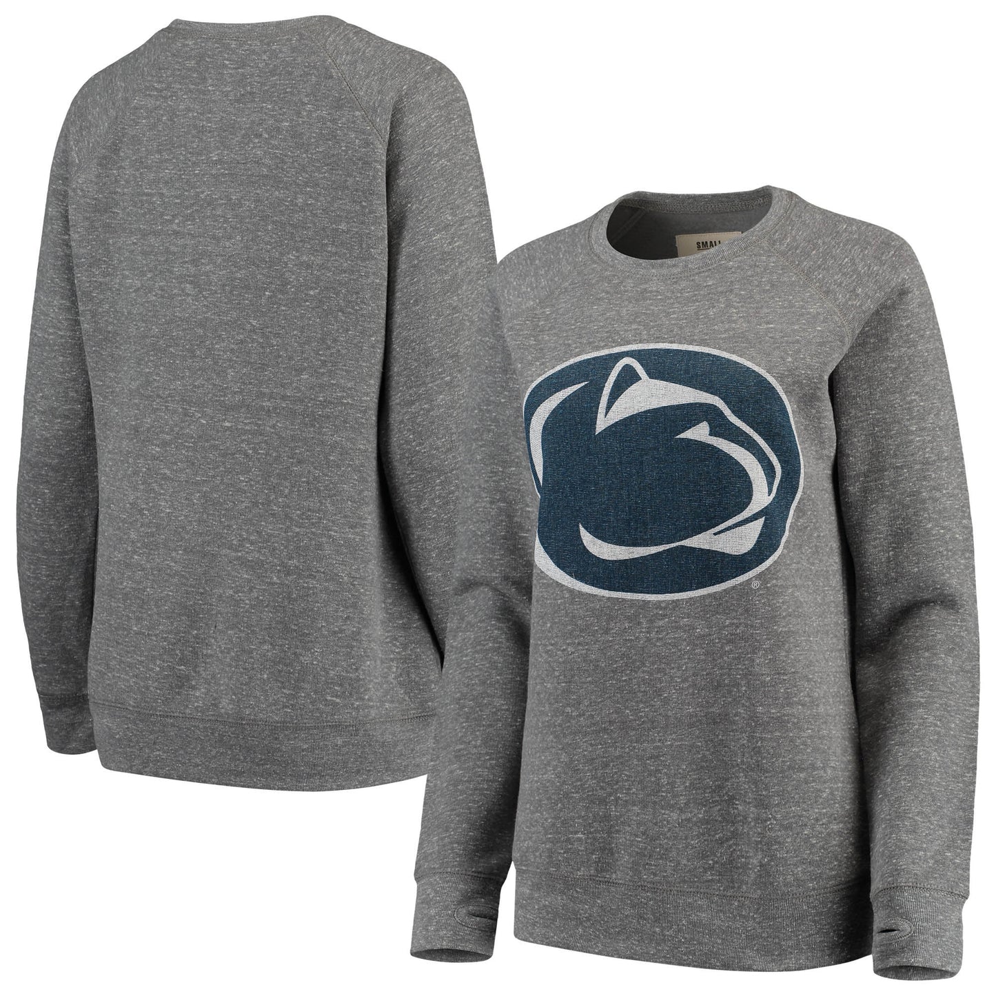 Women's Pressbox Heathered Gray Penn State Nittany Lions Big Team Logo Knobi Fleece Tri-Blend Crew Neck Sweatshirt